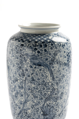 Jarrón decorativo de porcelana azul y blanco