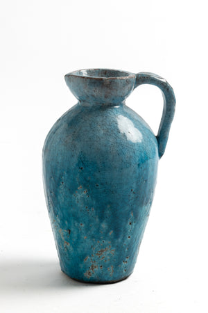 Jarrón Decorativo de Cerámica Azul con Asa