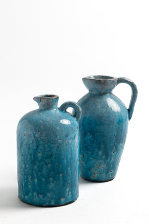 Jarrón Decorativo de Cerámica Azul con Asa